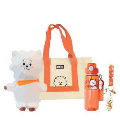 Pack Peluche Rj 28Cm  + Bolso De Compras Con Cintas De Color Rj + Cilindro De Plastico Con Correa Y Funda 800 Ml Rj + Llavero 3D Rj
