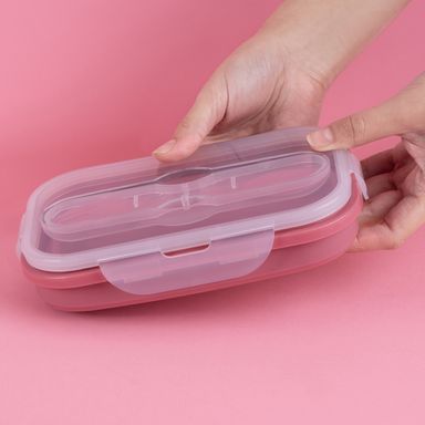 Taper para alimentos de silicona plegable de color solido con cuchara 1000 ml rojo -  Miniso