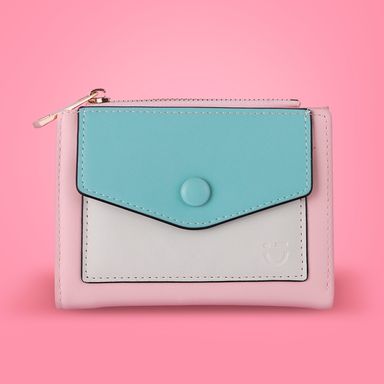 Cartera corta para mujer miniso bloques de color aqua y rosa -  Miniso