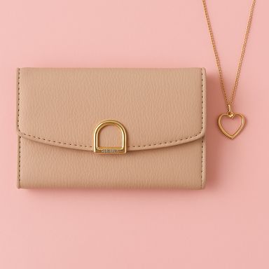Cartera para mujer miniso hebilla dorada al frente beige -  Miniso
