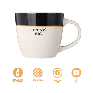 Taza de cerámica serie contrast color letter 280 ml negro -  Miniso
