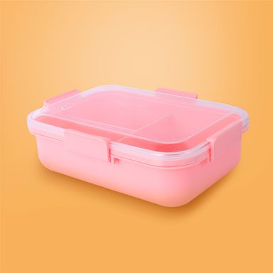 Contenedor fiambrera de 3 compartimentos con color en contraste y cuchara 1350 ml rosa -  Miniso