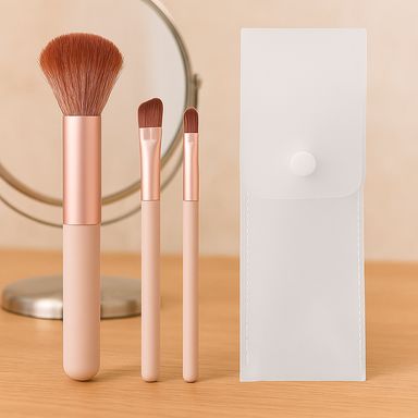 Mini juego de brochas de maquillaje con bolsa de almacenamiento dorada serie miniso -  Miniso