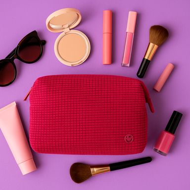 Cosmetiquera tela textura cuadritos pequeño color fucsia -  Miniso