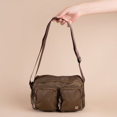 Bolso crossbody con dos bolsas al frente café -  Miniso