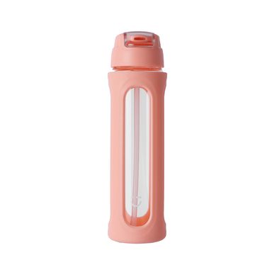 Tomatodo de vidrio con tapa abatible de color solido con pico y asa 580 ml naranja -  Miniso
