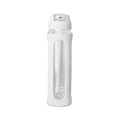 Tomatodo de vidrio de vidrio con tapa abatible de color solido con pico y asa 580 ml blanco -  Miniso