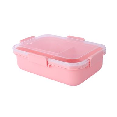 Contenedor fiambrera de 3 compartimentos con color en contraste y cuchara 1350 ml rosa -  Miniso