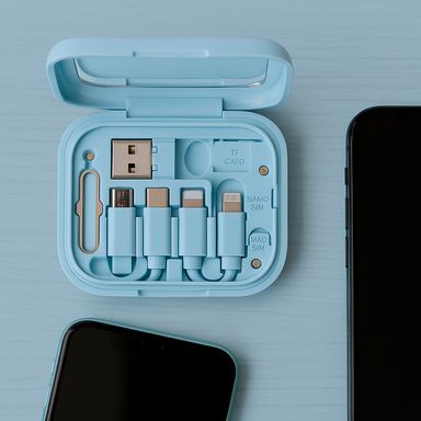 Estuche con set de cables multiples entradas azul miniso -  Miniso