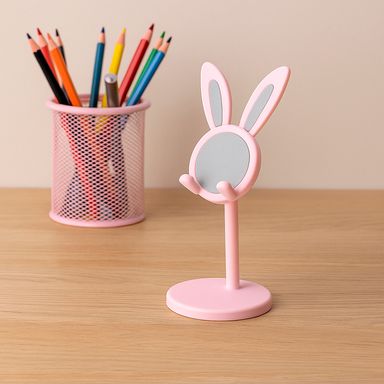 Soporte para celular altura ajustable orejas conejo rosa miniso -  Miniso