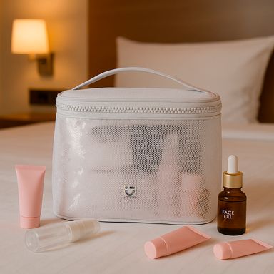 Cosmetiquera tipo neceser miniso glitter plata -  Miniso