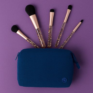 Cosmetiquera tela textura cuadritos pequeños color azul marino -  Miniso