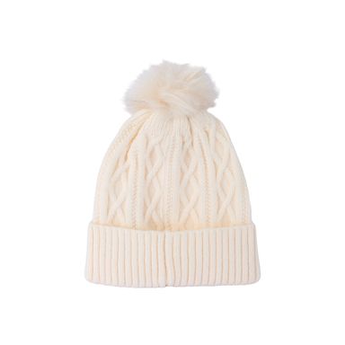 Gorro tejido miniso trenzado con borla de peluche blanco -  Miniso