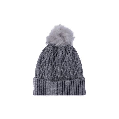 Gorro tejido miniso trenzado con borla de peluche gris -  Miniso