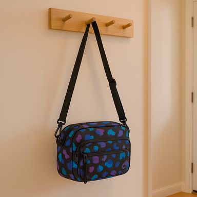 Bolso crossbody con bolso enfrente negro con print azul -  Miniso