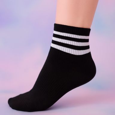 Medias deportivas crew miniso para mujer triple raya blanco y negro  -  Miniso