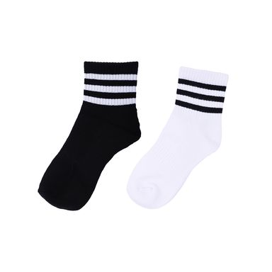 Medias deportivas crew miniso para mujer triple raya blanco y negro  -  Miniso