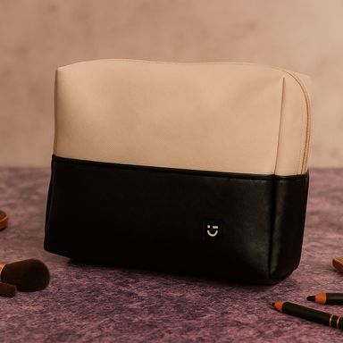 Cosmetiquera rectangular bloques de color blanco con negro -  Miniso