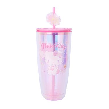 Vaso de plástico de pared doble con popote de hello kitty flower language series de 730 ml -  Sanrio