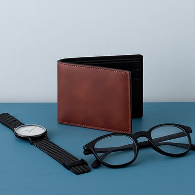 Billetera para hombre básica cuadrada café -  Miniso
