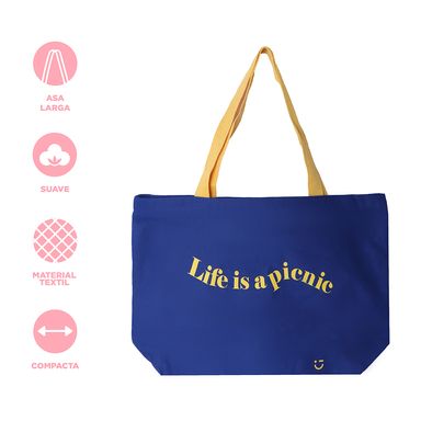 Bolsa de compras de tela life is a picnic azul -  Miniso