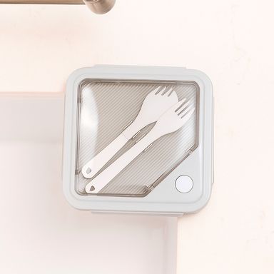 Contenedor fiambrera cuadrada de estilo japons con 2 compartimentos 1100 ml gris -  Miniso