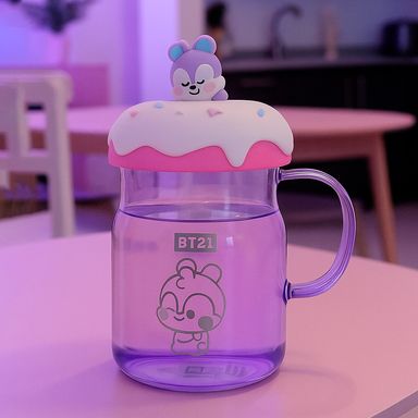 Taza de vidrio con tapa y decoración de bt21 baby mang -  BT21 Baby