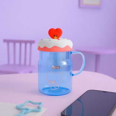Taza de vidrio con tapa y decoración de bt21 baby tata -  BT21 Baby