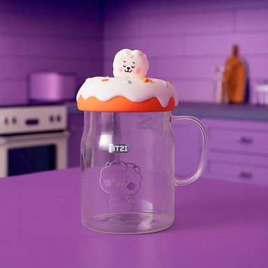 Taza de vidrio con tapa y decoración de bt21 baby rj -  BT21 Baby