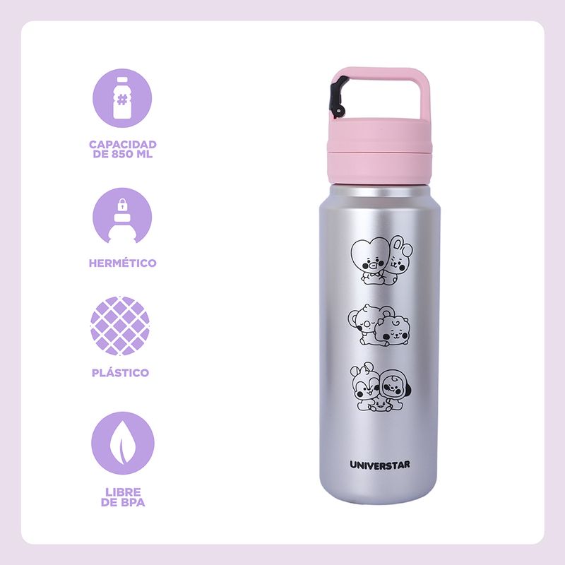Tomatodo-de-pl-stico-rosa-plateado-con-asa-bt21-baby-collection-850-ml-BT21-Baby-3-30055