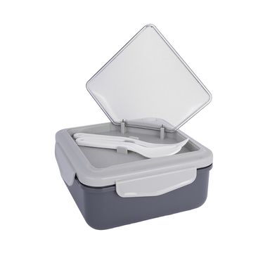 Contenedor fiambrera cuadrada de estilo japons con 2 compartimentos 1100 ml gris -  Miniso