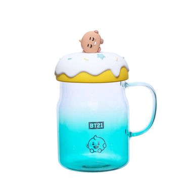 Taza de vidrio con tapa y decoración de bt21 baby shooky -  BT21 Baby