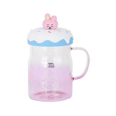 Taza de vidrio con tapa y decoración de bt21 baby cooky -  BT21 Baby