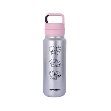 Tomatodo de plástico rosa plateado con asa bt21 baby collection 850 ml -  BT21 Baby