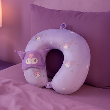 Almohada de viaje de espuma viscoelástica con personajes de sanrio y antifaz para dormir kuromi -  Sanrio