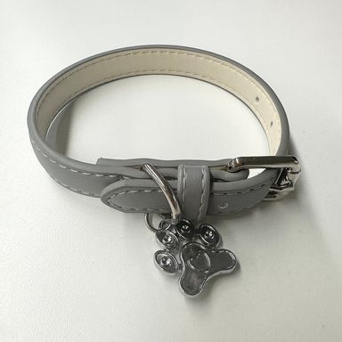 Collar reflectante gris grande como colgante con dije de huella para mascota -  Silver Gray