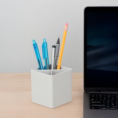 Organizador de plástico portalápices con 3 compartimentos gris -  Miniso