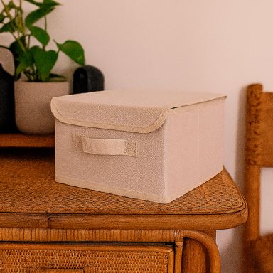 Organizador de tela de lino sintético con tapa pequeña beige -  Miniso