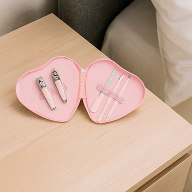 Set de 5 piezas para manicure con bolsa de almacenaje con brillos -  Serie Shiny Pink