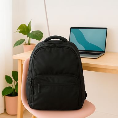 Mochila deportiva grande bolsillos alfrente negro -  Miniso