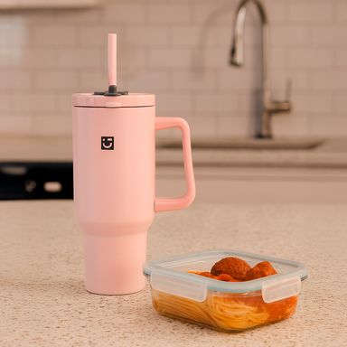 Tomatodo de acero de doble pared con asa y sorbete de la serie dopamine de 1200 ml (rosa) -  Miniso