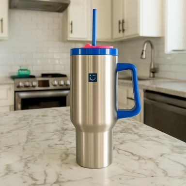 Tomatodo de acero de doble pared con asa y sorbete de la serie dopamine de 1200 ml (azul oscuro) -  Miniso