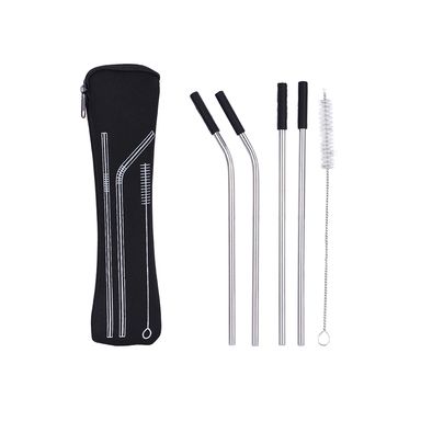 Juego de sorbetes de acero inoxidable de silicona negro serie miniso -  Miniso