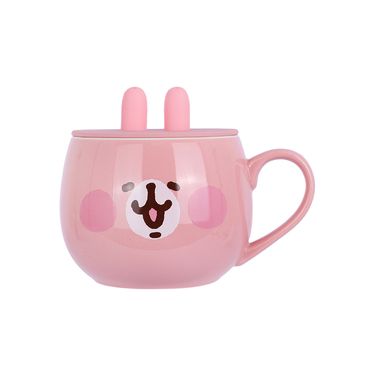 Taza de cerámica con tapa de silicona y decoración kanahei s small animals collection 400 ml rosa -  Kanahei's Small Animals