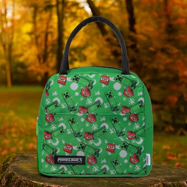 Lonchera minecraft estampada verde con asa negra -  Minecraft