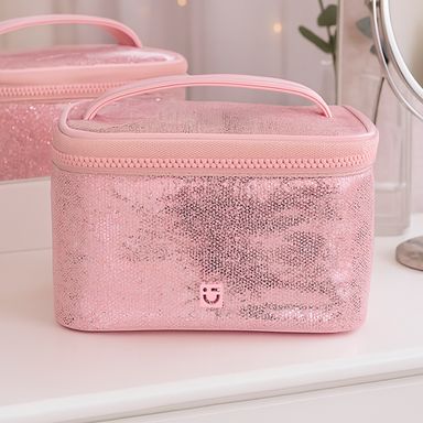 Cosmetiquera tipo neceser miniso glitter rosa -  Miniso