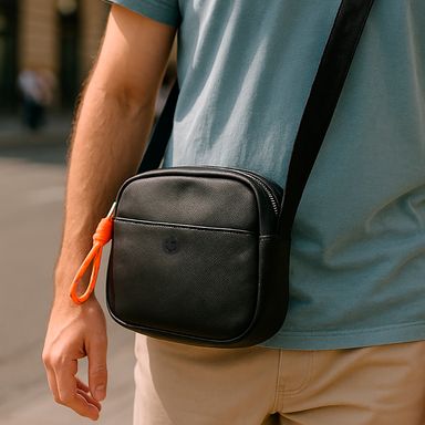 Bolsa crossbody lisa negro con asa naranja -  Miniso