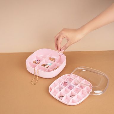 Organizador de plástico para joyas a prueba de polvo rosa serie miniso -  Miniso