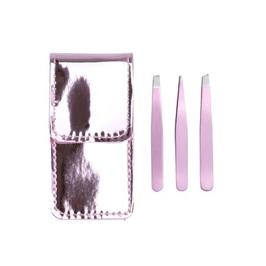 Set de 3 pinzas para cejas con bolsa de almacenaje brillante -  Serie Shiny Pink