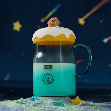 Taza de vidrio con tapa y decoración de bt21 baby shooky -  BT21 Baby